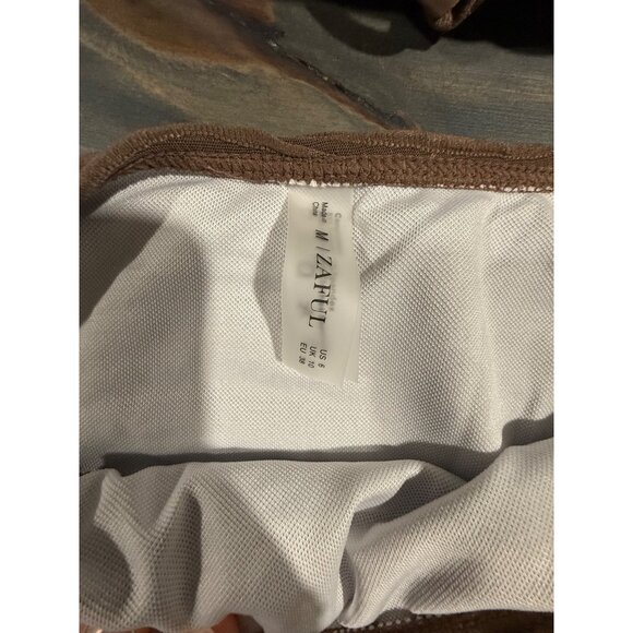 Zaful Brown Textured Bandeau Bikini Set With Adjustable Straps & High-Waisted - Picture 4 of 4